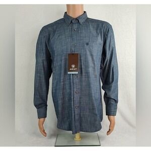 Ariat Mens Classic Fit Long Sleeve Button Down Shirt Blue Textured NWT‎ M